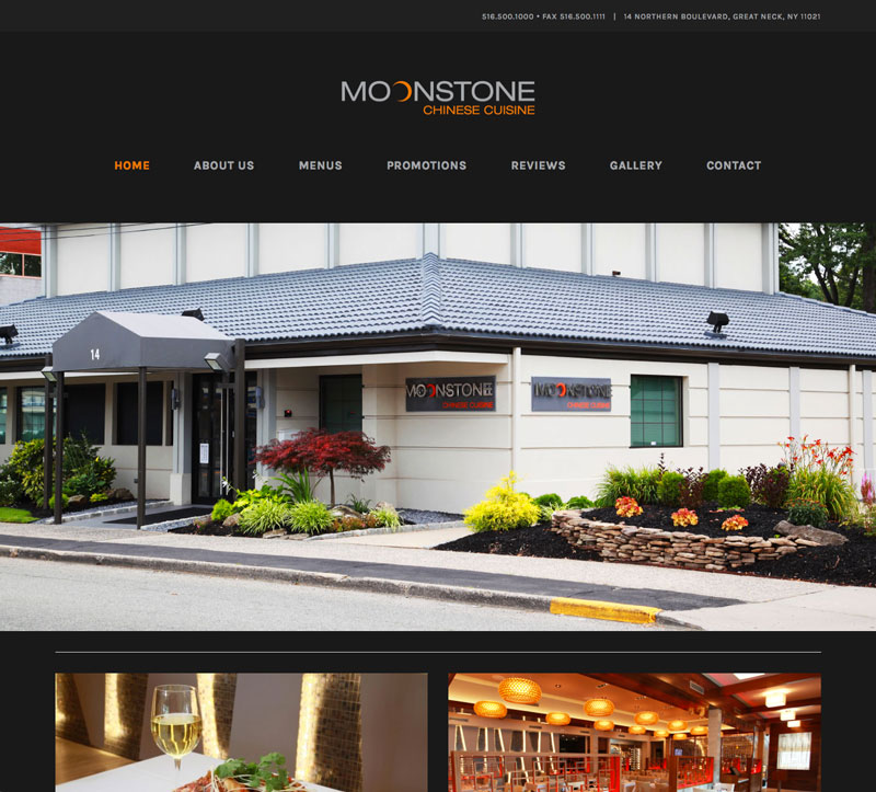 Screenshot of the home page on the Moonstone Chinese Cuisine's website