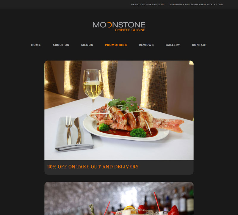 Screenshot of a promotion on the Moonstone Chinese Cuisine's website