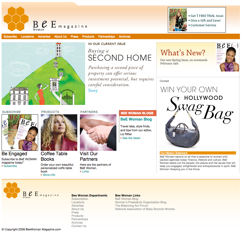 Screenshot of the home page on Bee Woman Magazine's website