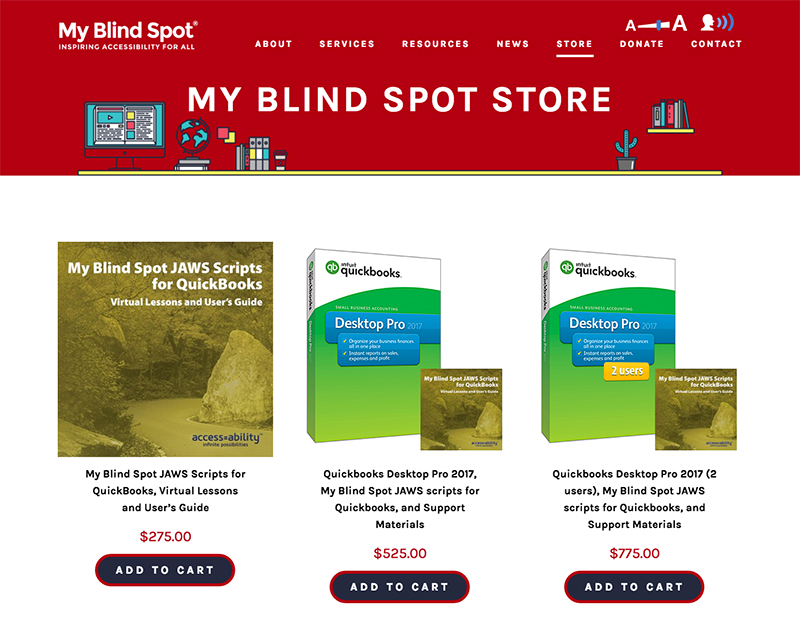 Screenshot of the store page on My Blind Spot's website.