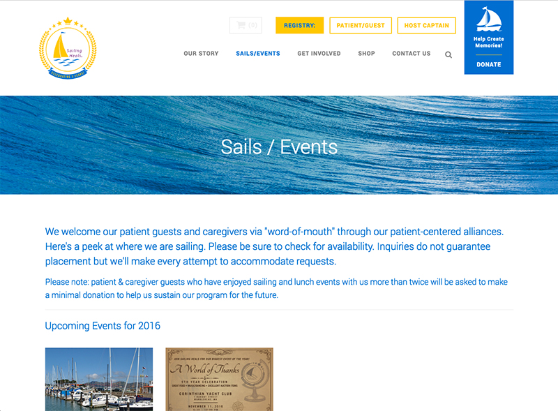 Screenshot of Sailing Heals website's sails/event page