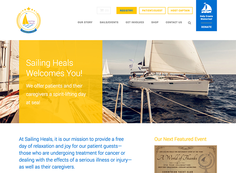 Screenshot of Sailing Heals website's home page