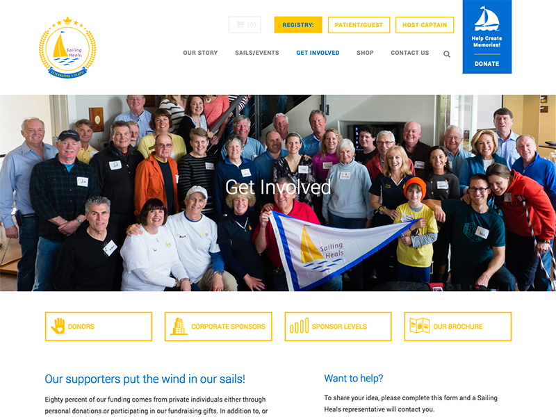 Screenshot of Sailing Heals website's get involved page