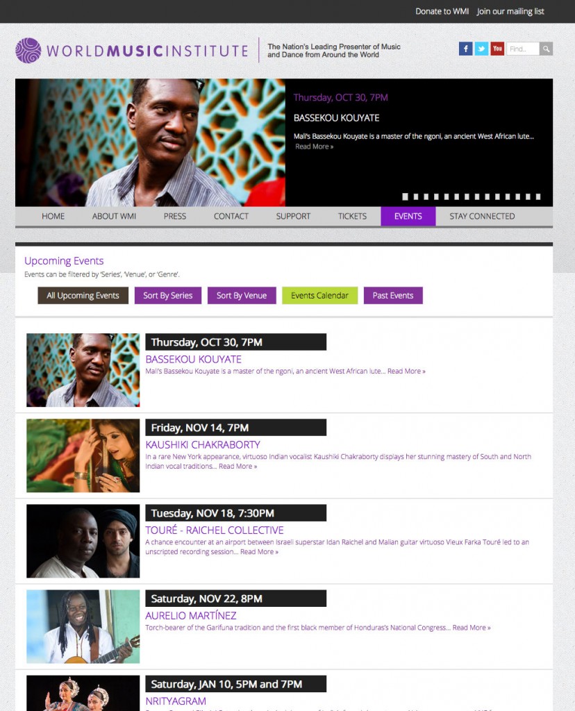 Screenshot of upcoming events page off the Word Music Institute website